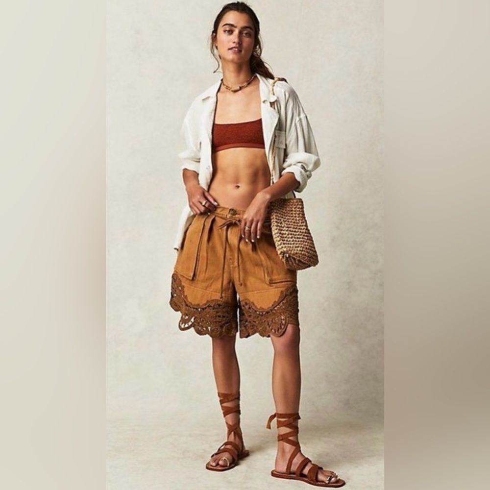 We The Free Brown Good Chakras Crochet Shorts Size 25